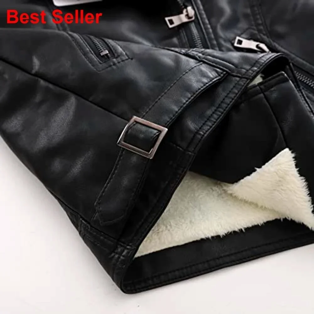 Faux Leather Motorcycle Jacket for Kids with Faux Fur Lining